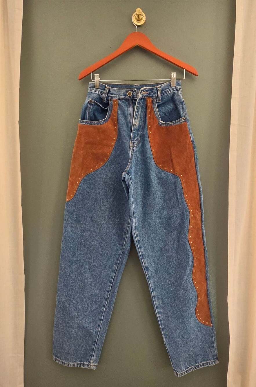 Vintage Seruchi Easy Living Clothes Denim Jeans with Suede and Stud Accents
